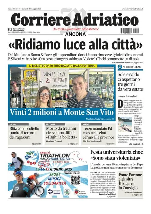 Prima-pagina-corriere adriatico-edizione-di-oggi-30-05-2025